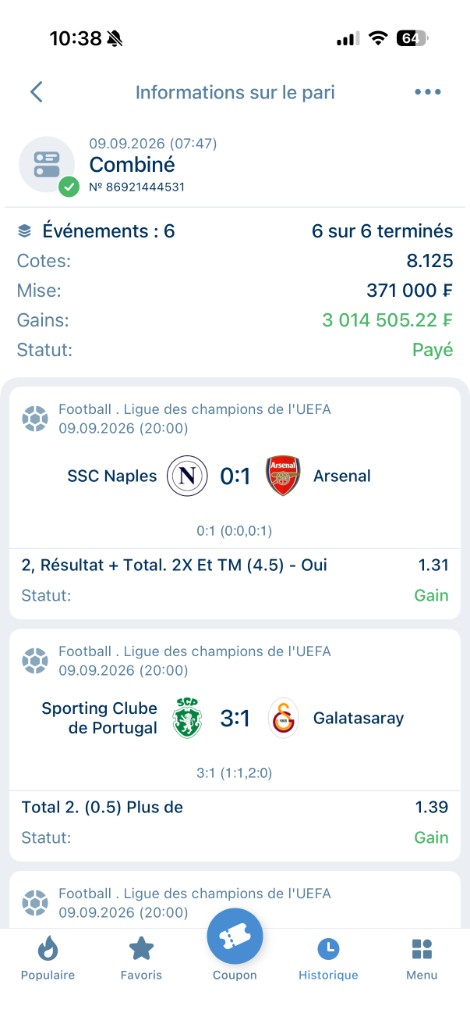 Coupons gagnés — 3 014 505 F