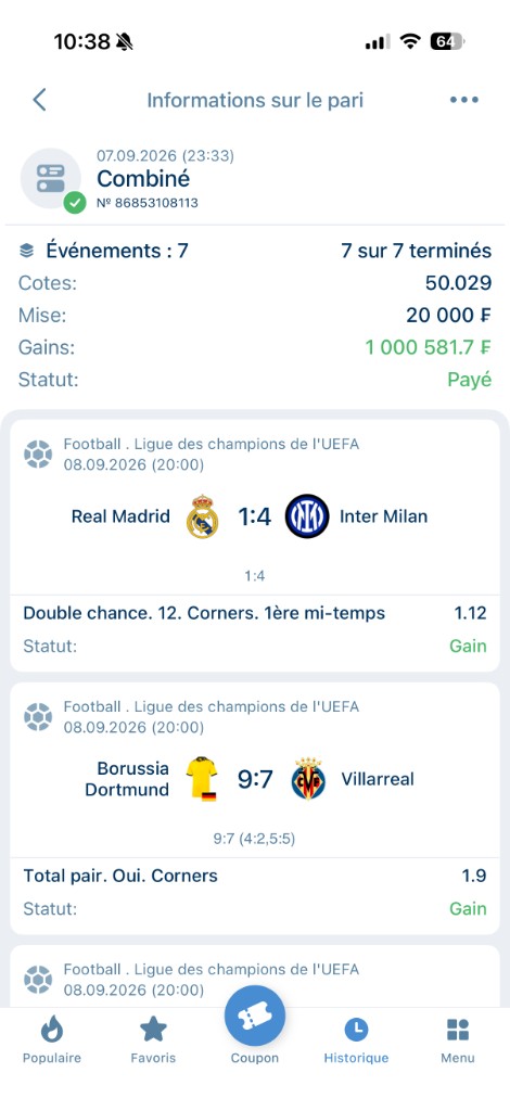 Coupons gagnés — 1 000 581 F